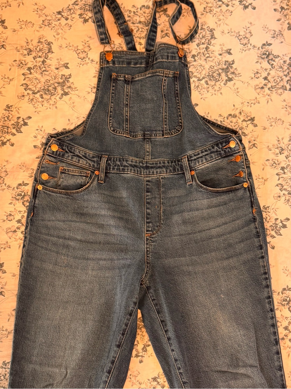 Universal Thread Denim Overalls in Dark Blue with Orange Accents - Picture 9 of 10